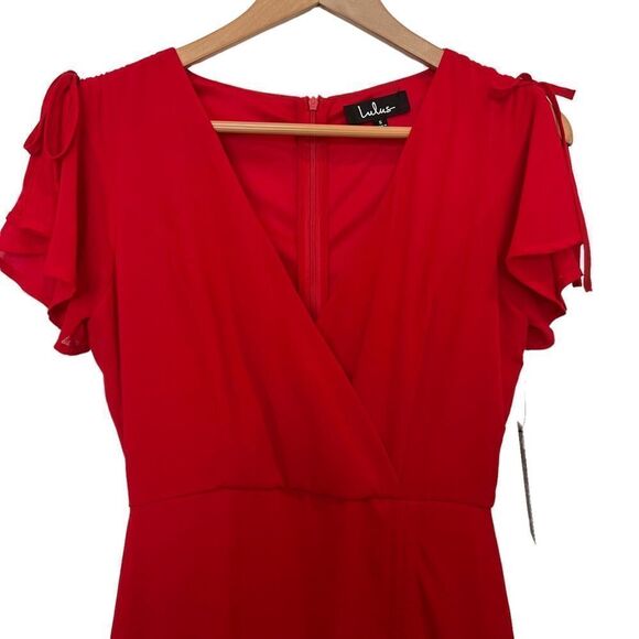NWT Lulu’s Outstanding Red Ruched High-Low Midi Dress size S - Picture 6 of 12